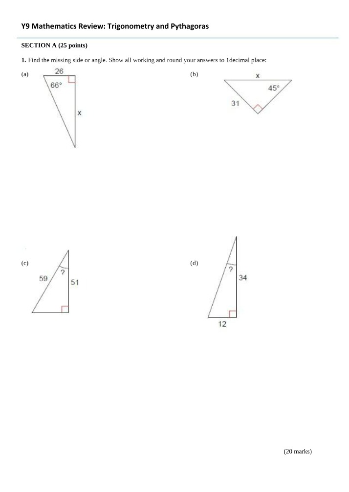 Trigonometry and Pythagoras Review - Missing Sides