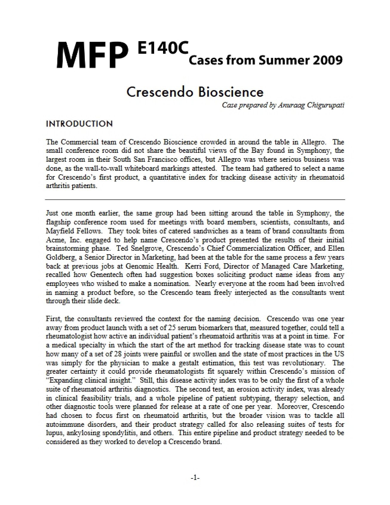 Crescendo Bioscience Case Study