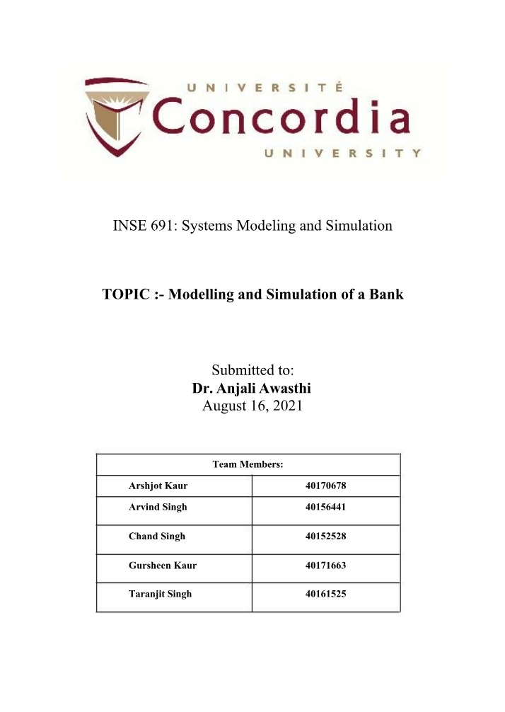 Bank Modelling and Simulation