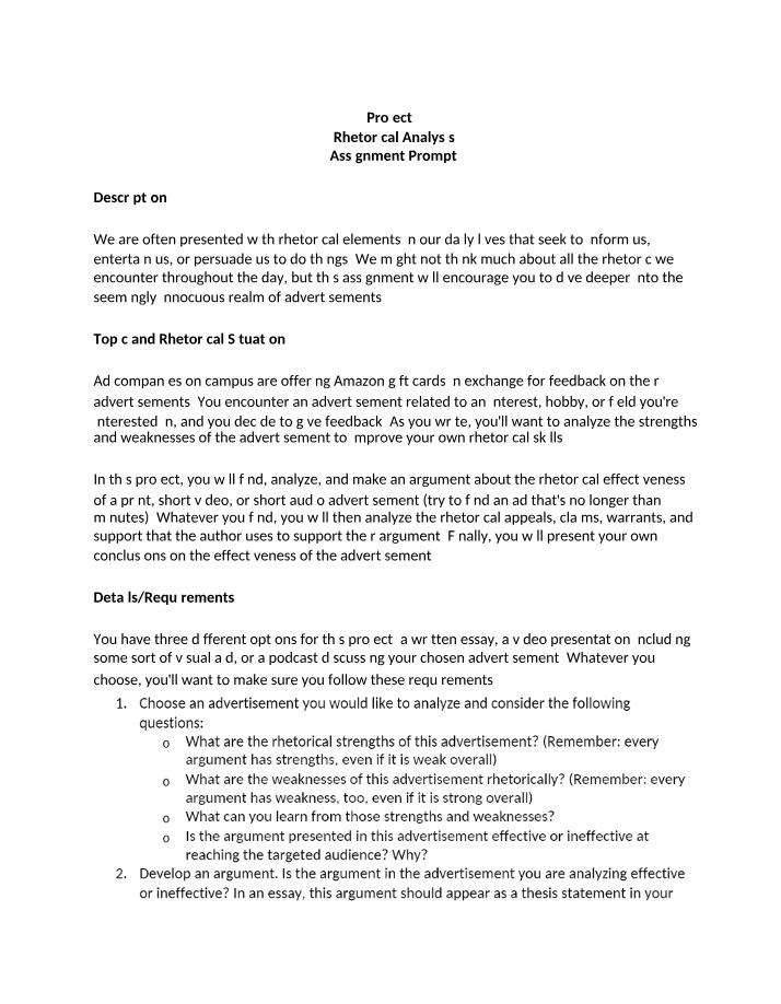 Assignment Prompt for Rhetorical Analysis