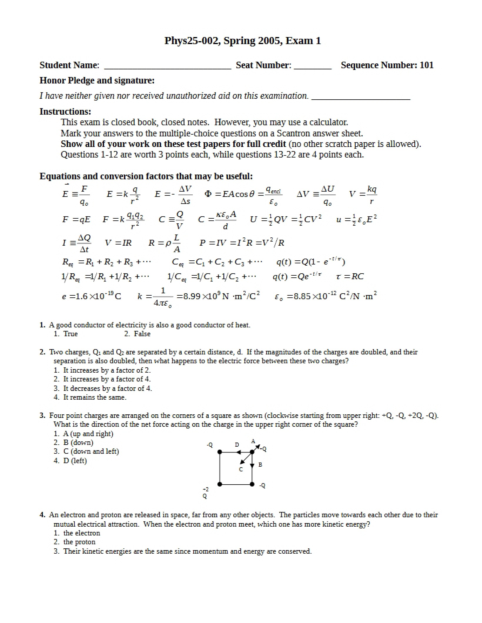 First Exam for PHYS 25