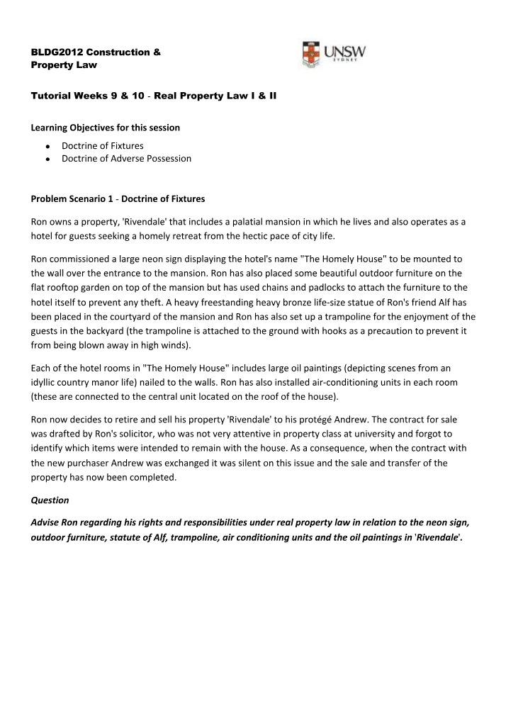 Tutorial Notes for Weeks 9 and 10