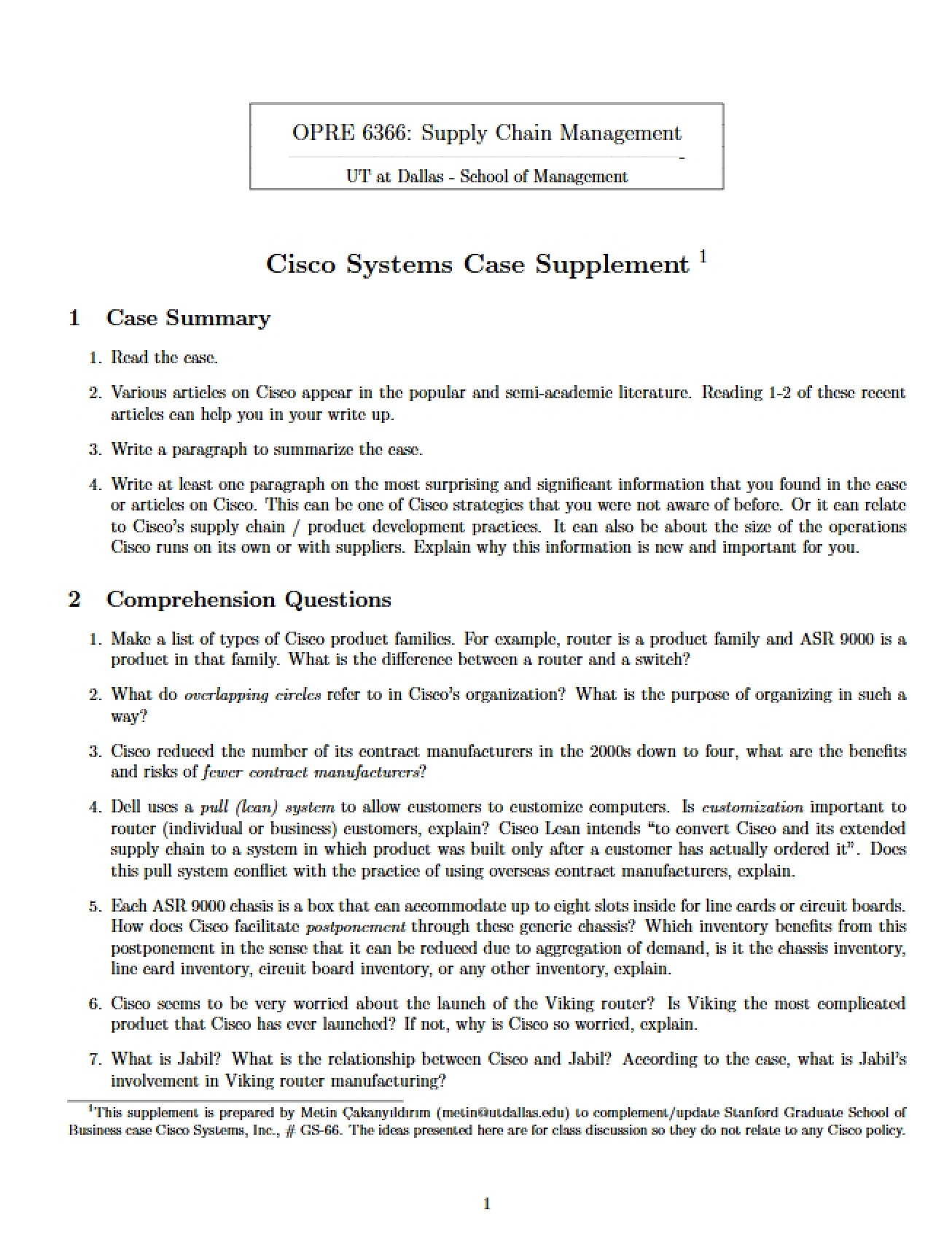 Supplement Cisco Systems Case