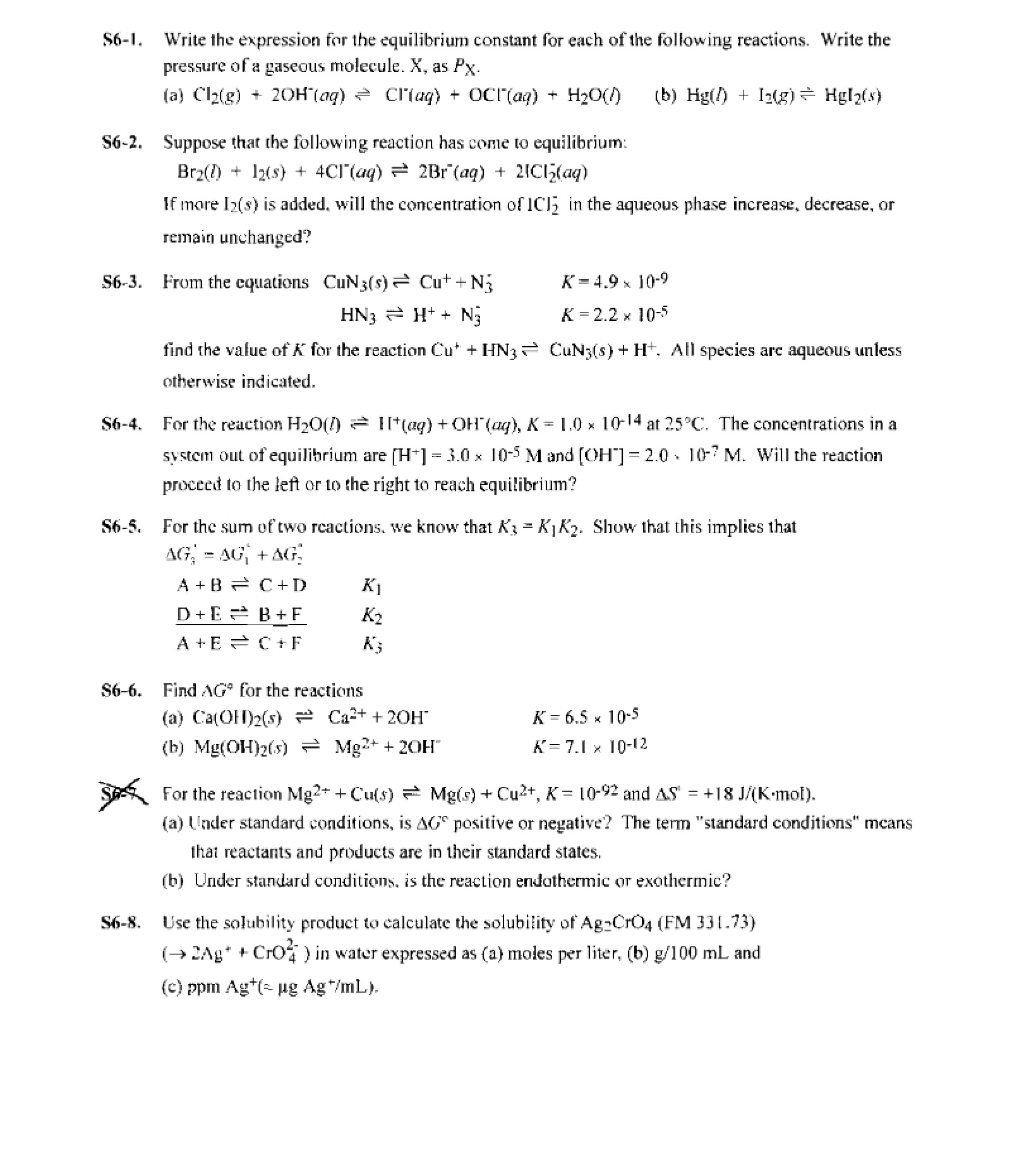 Problems in Basic Equilibrium