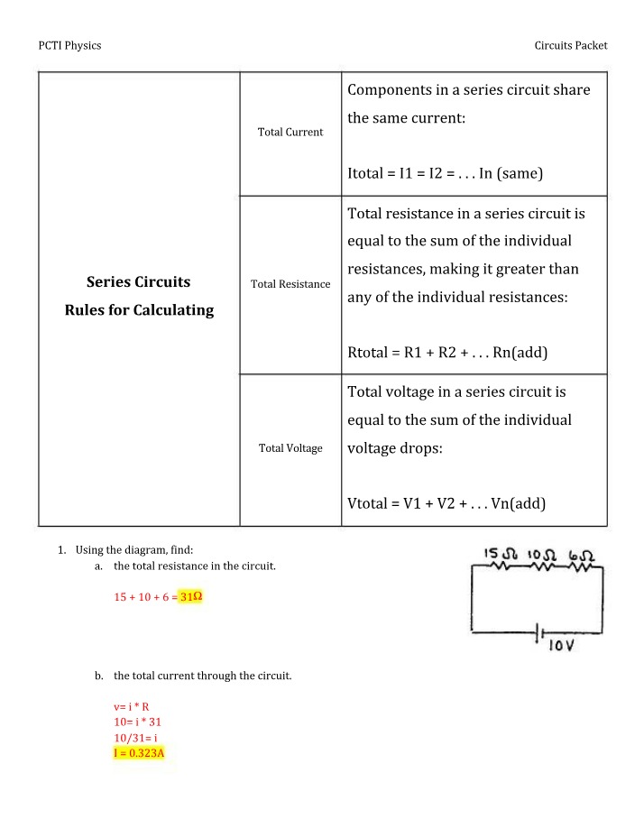 Rules and Problems for Calculating Series Circuits