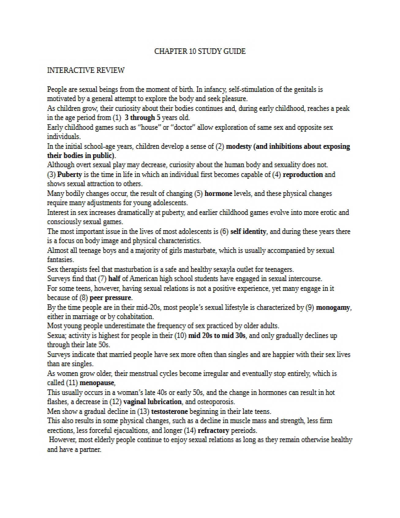 Study Guide for Chapter Ten