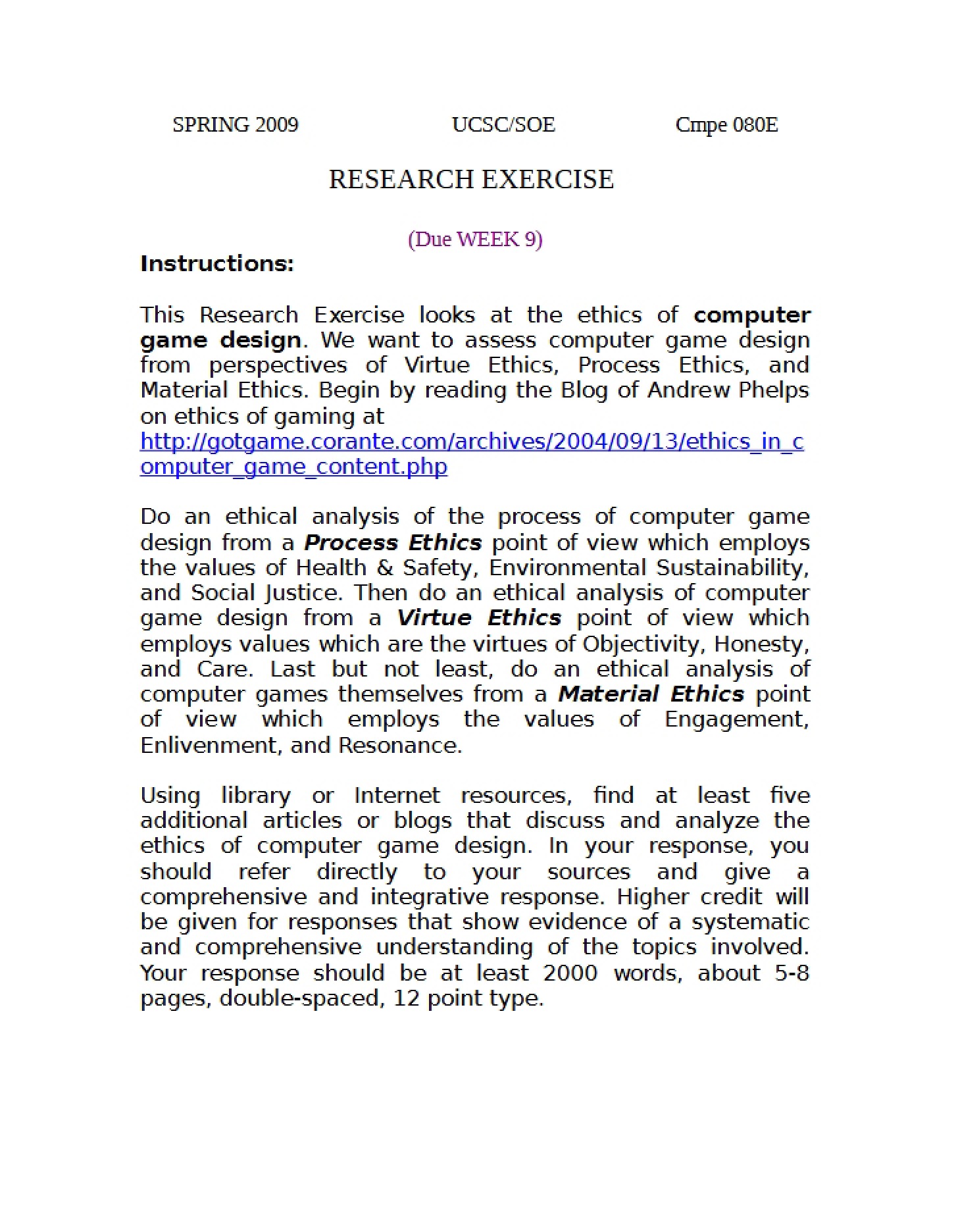 Exercise in Research