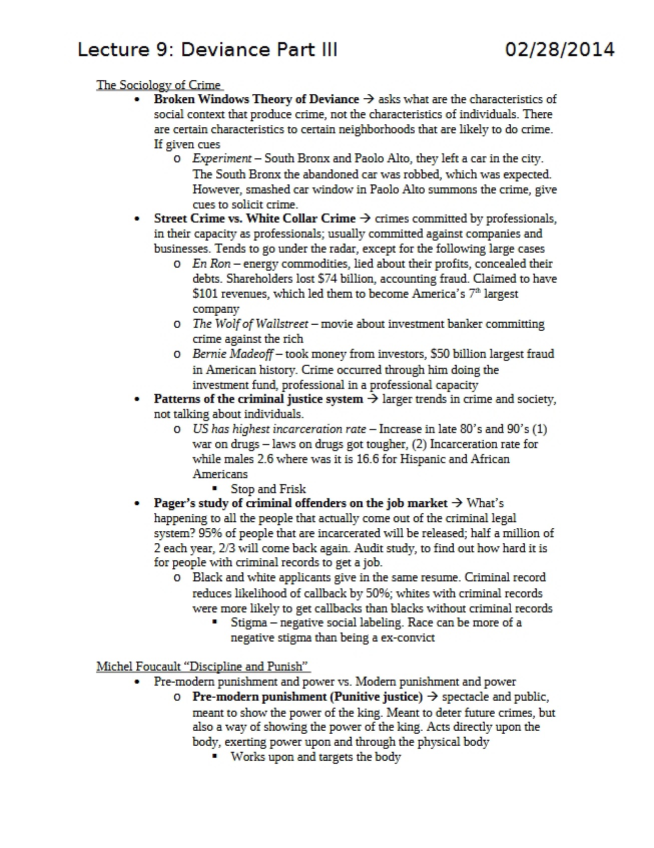 Ninth Lecture Deviance Part Three
