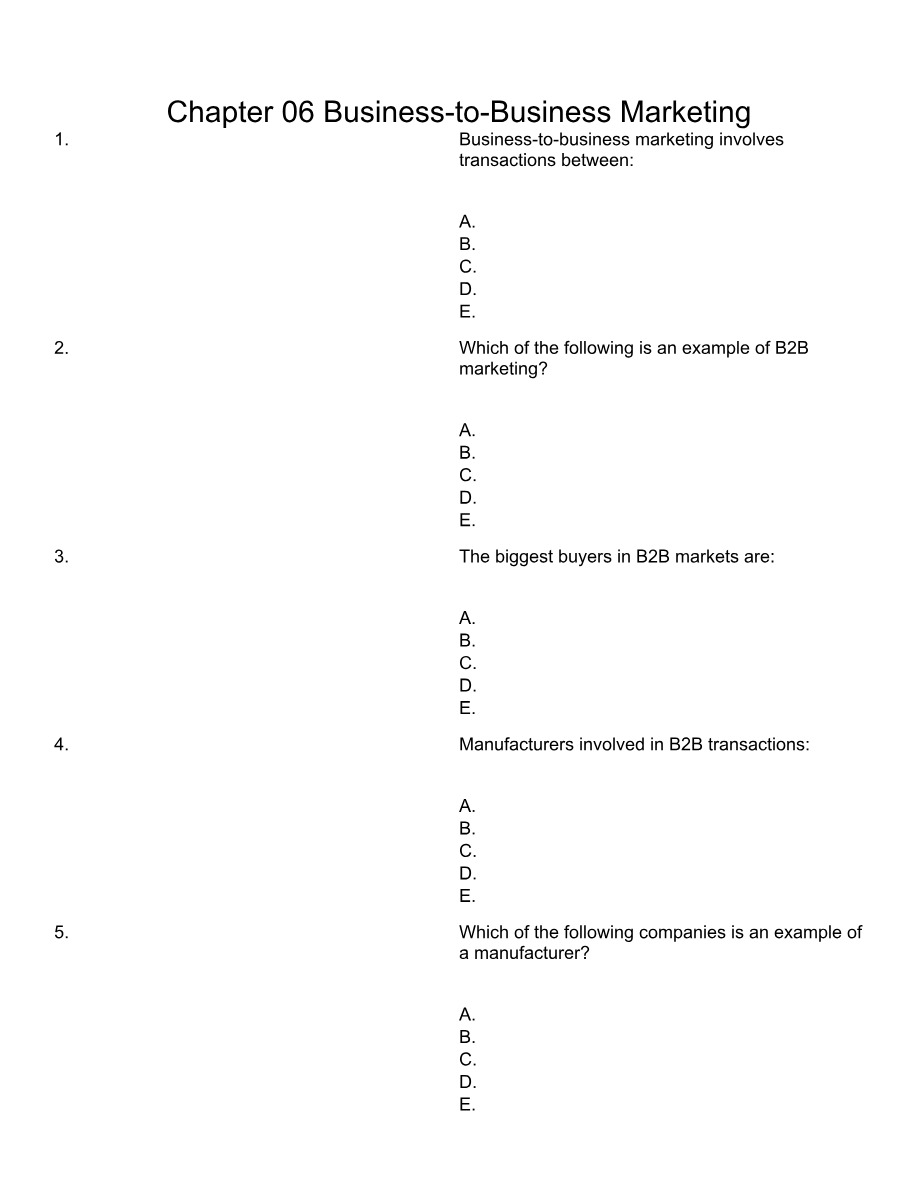 Business-to-Business Marketing - Chapter 6 Key