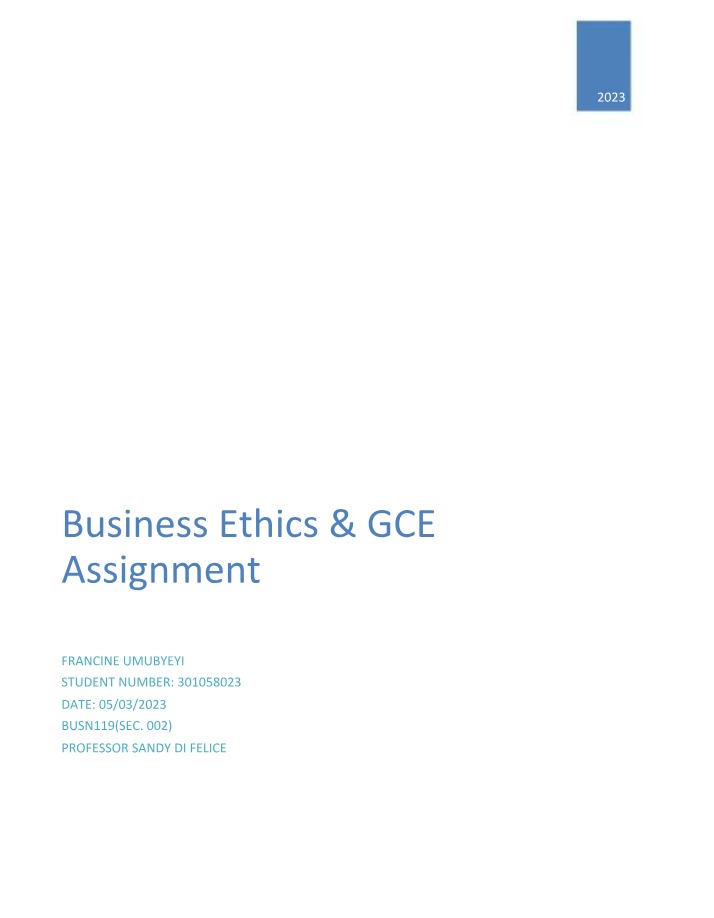Business Ethics and GCE Assignment Alpha