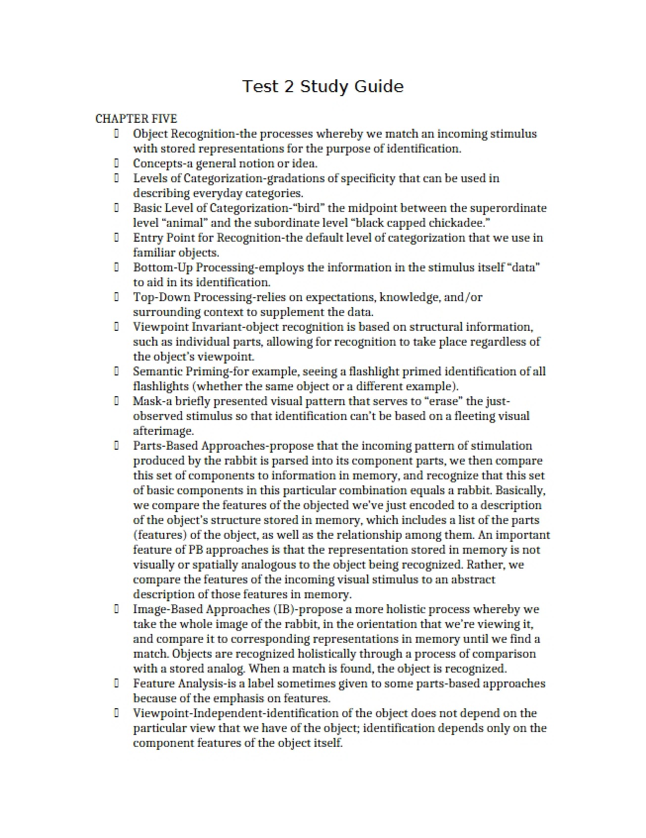 Study Guide for the Second Test in Cognitive Psychology
