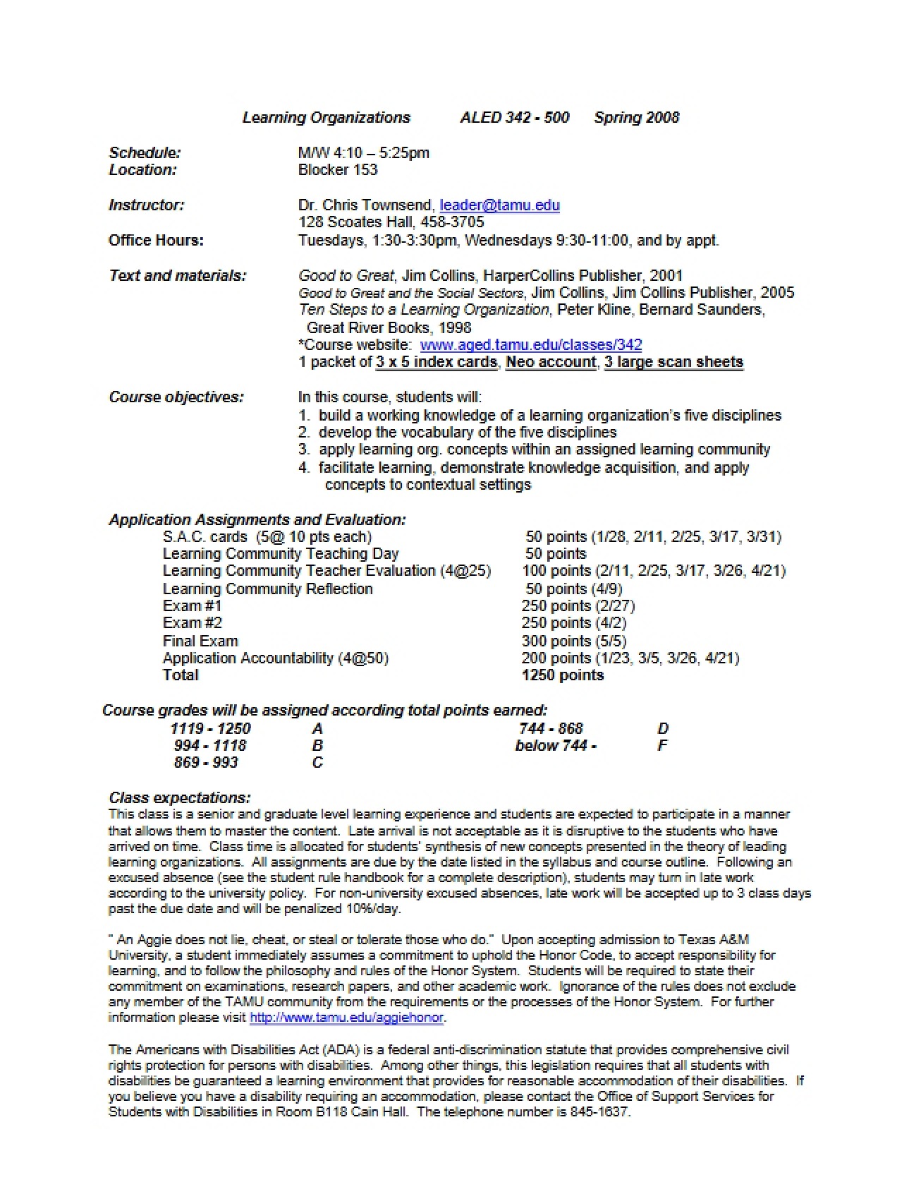 Syllabus for Learning Organizations from Spring 2008