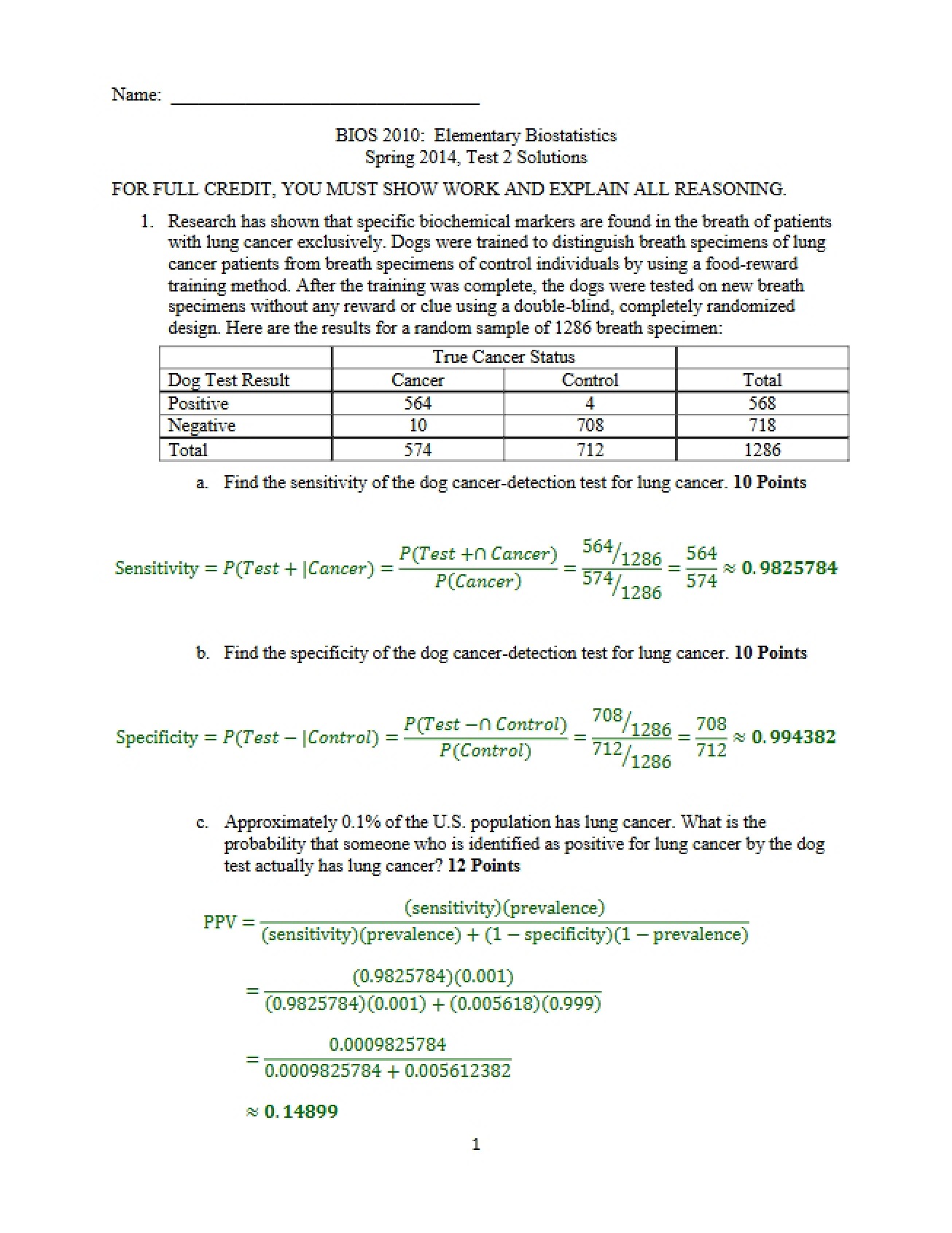 Test 2 Solutions - Spring 2014