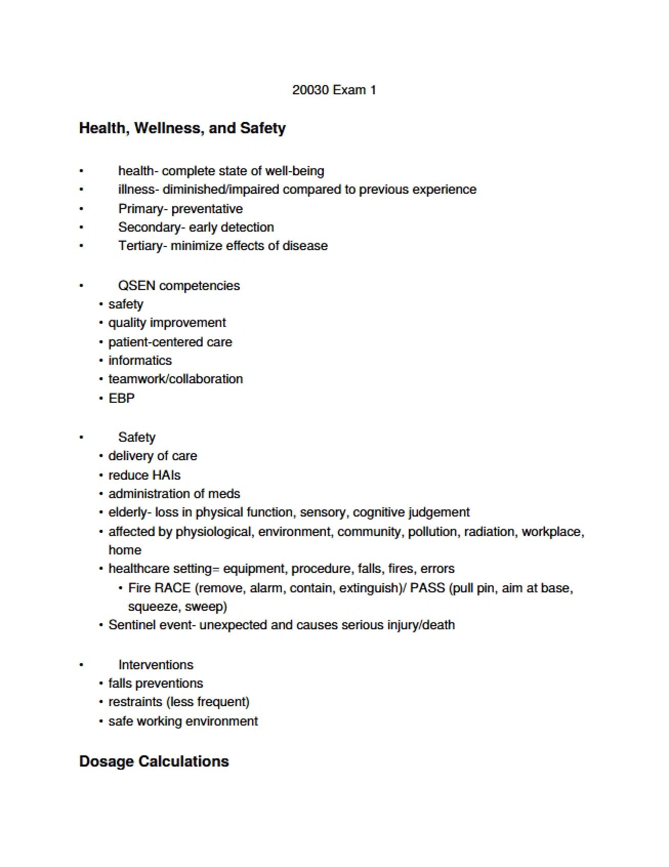 Nursing Interventions Exam 1