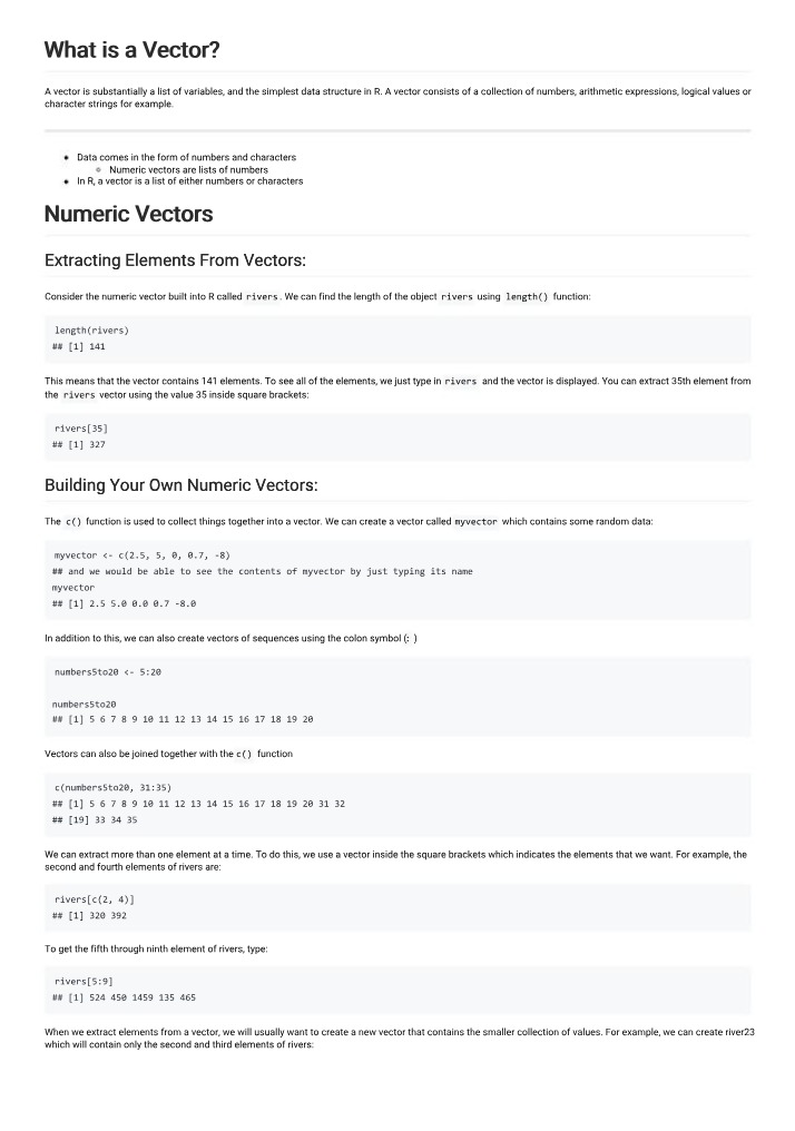 Vectors in R - Manipulating Numeric Data