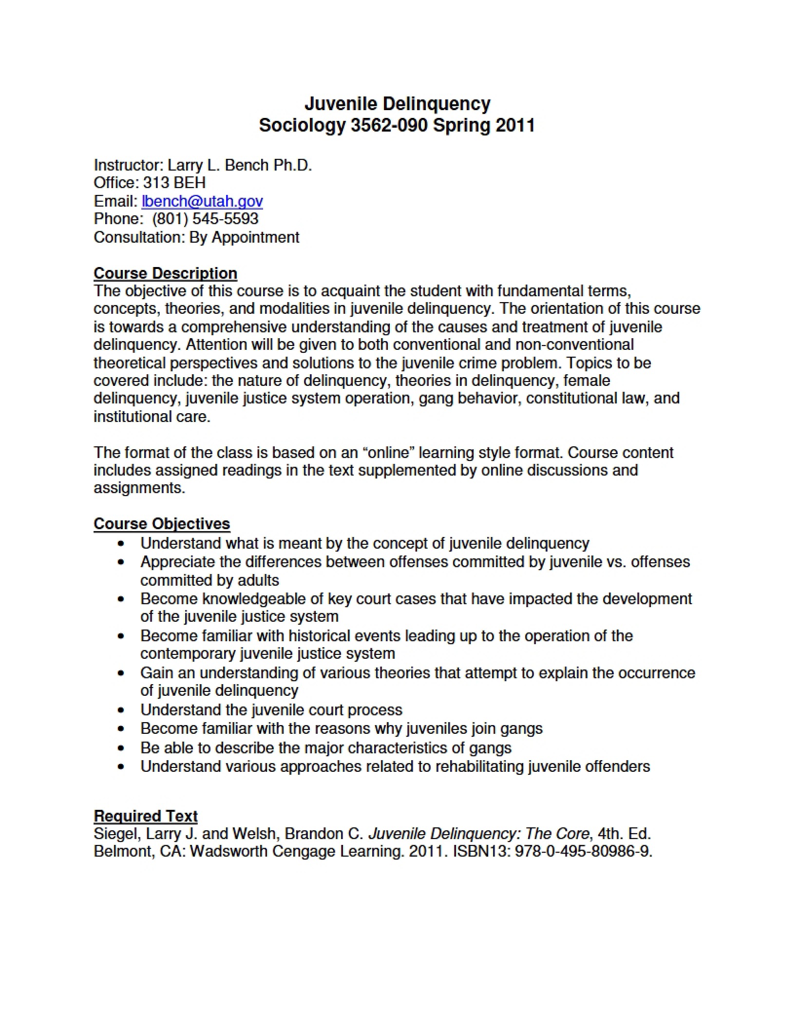 Syllabus Juvenile Delinquency
