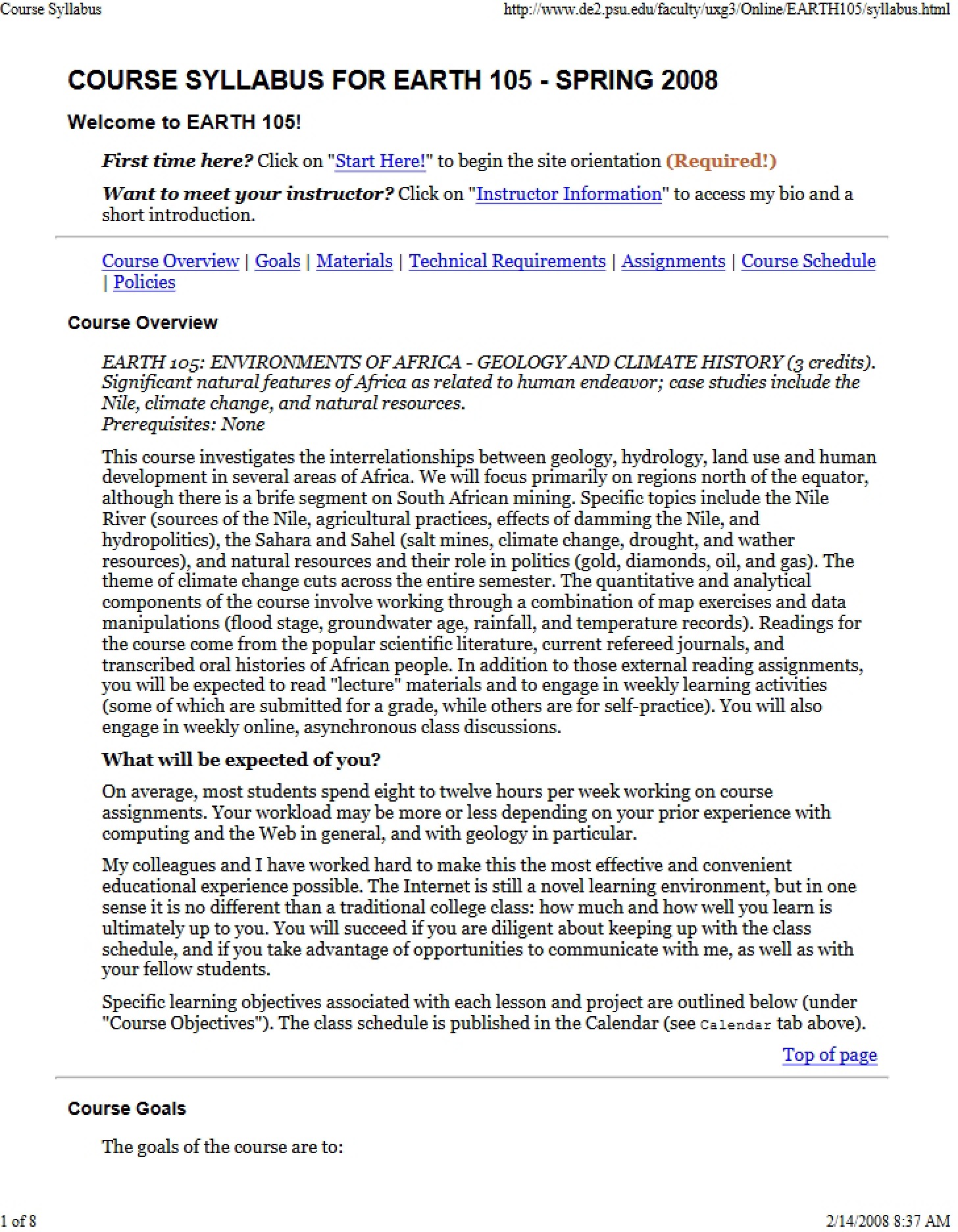 Earth 105 Course Syllabus