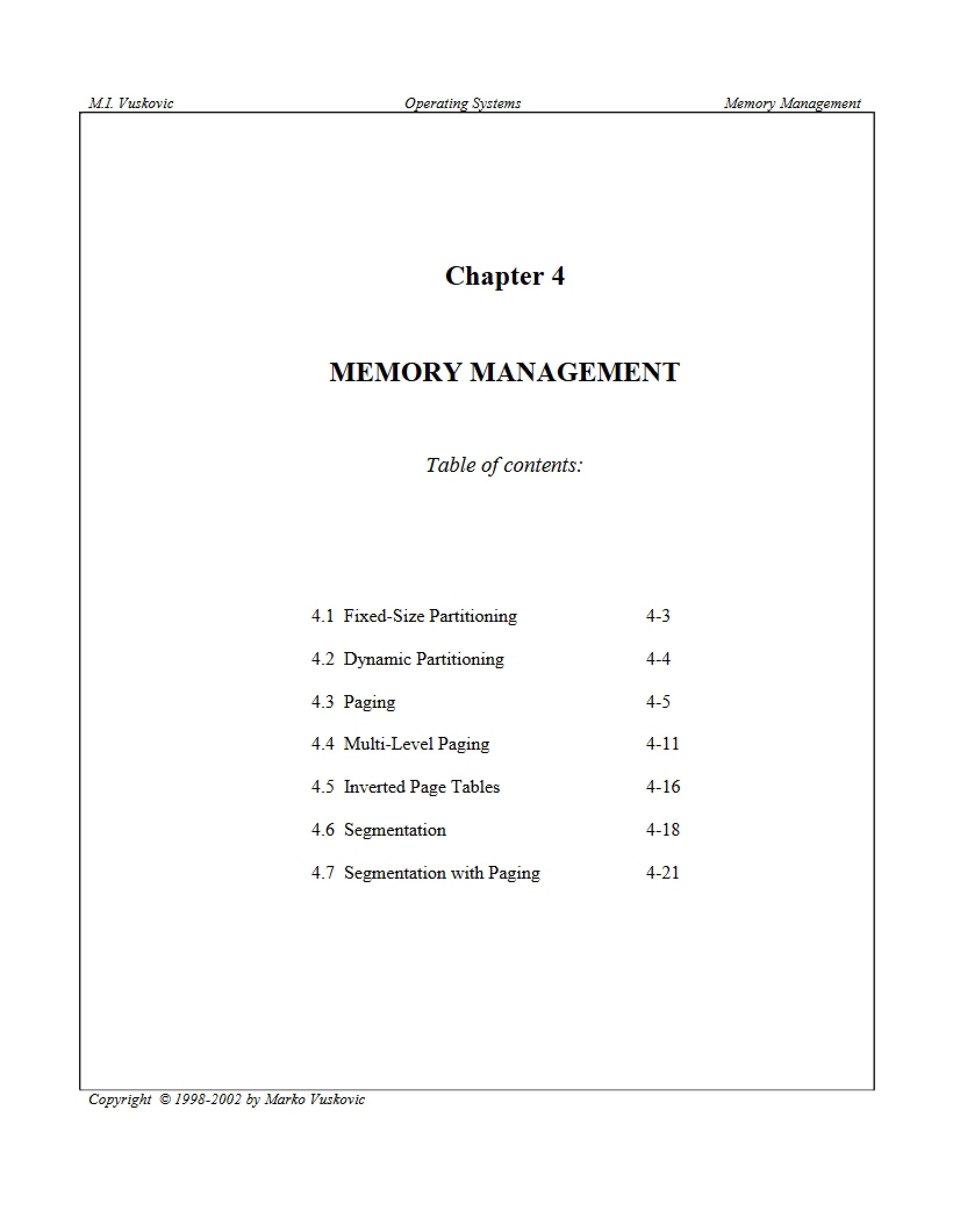 Management of Memory