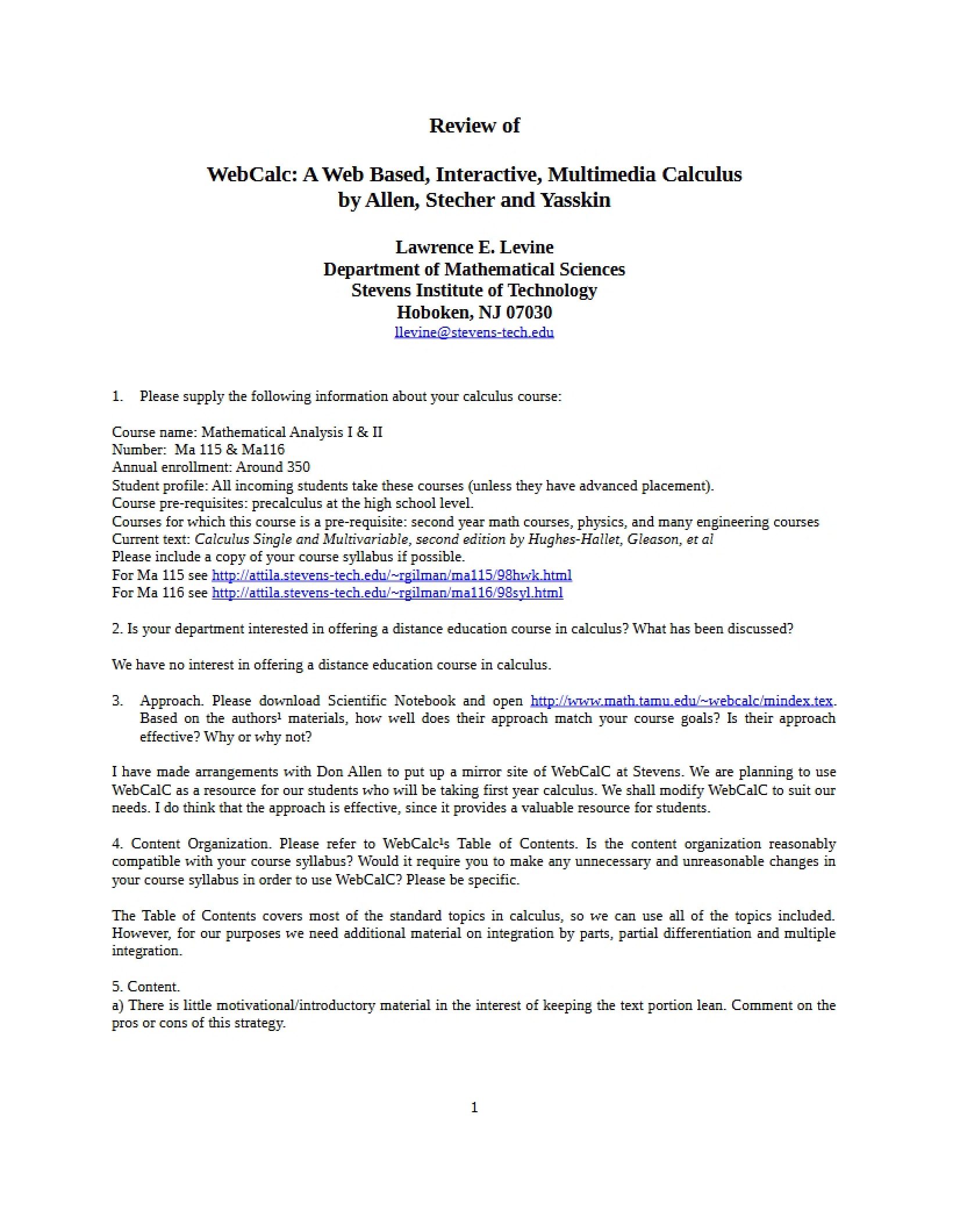 WebCalc Review Interactive Multimedia Calculus