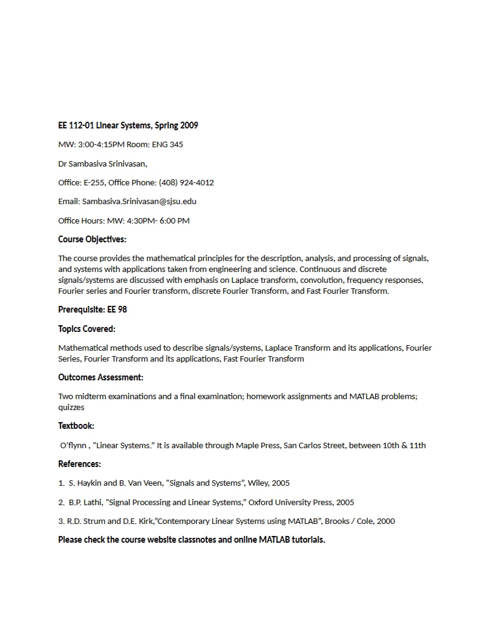 Class Outline for Signal Processing