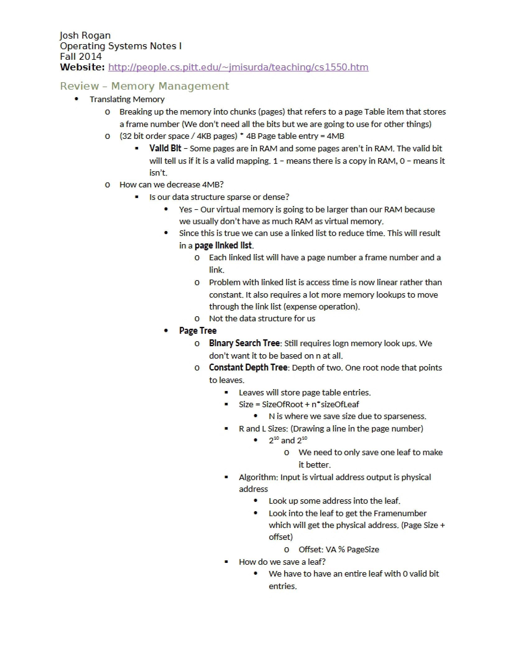 Management of Memory