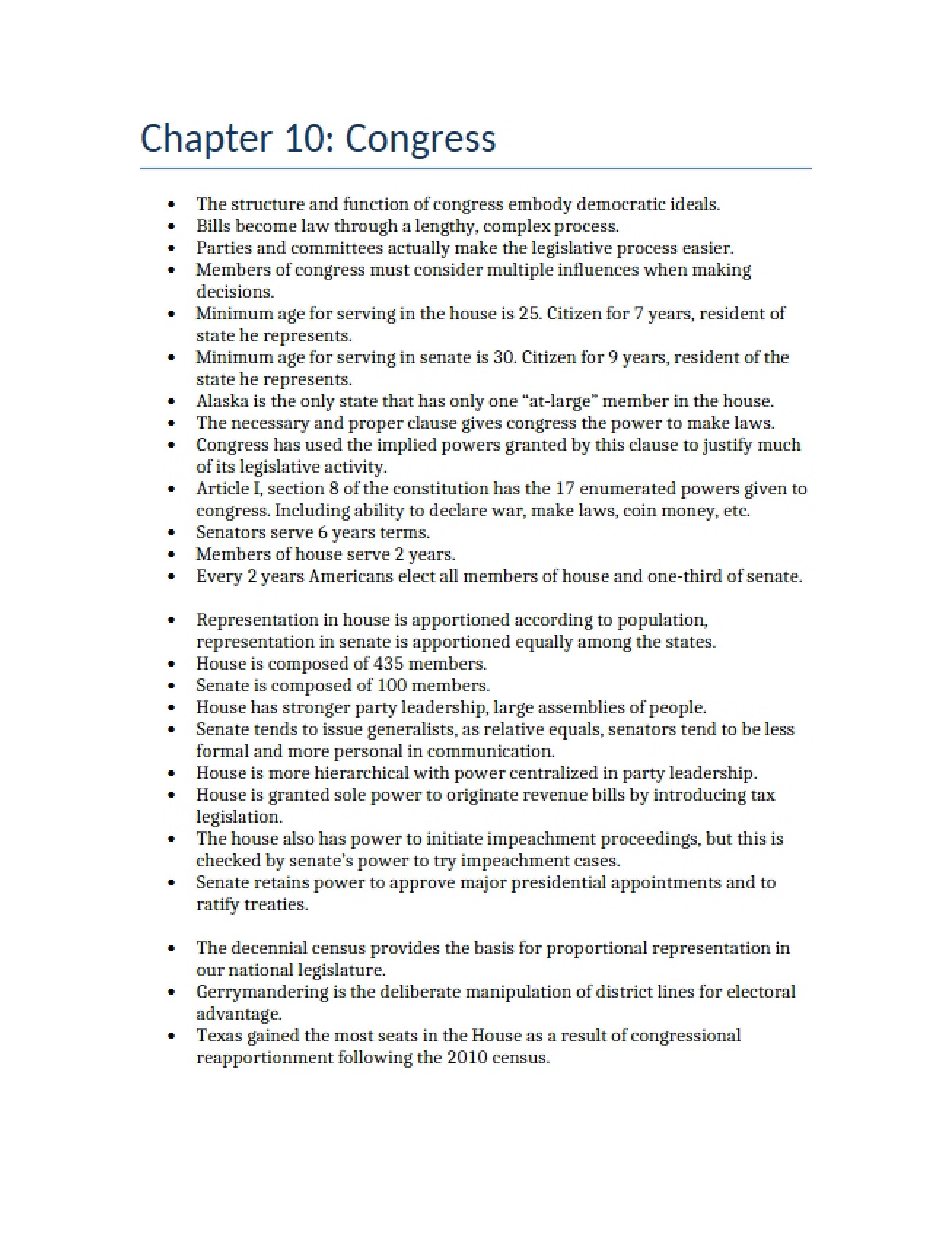 Congress Chapter Ten