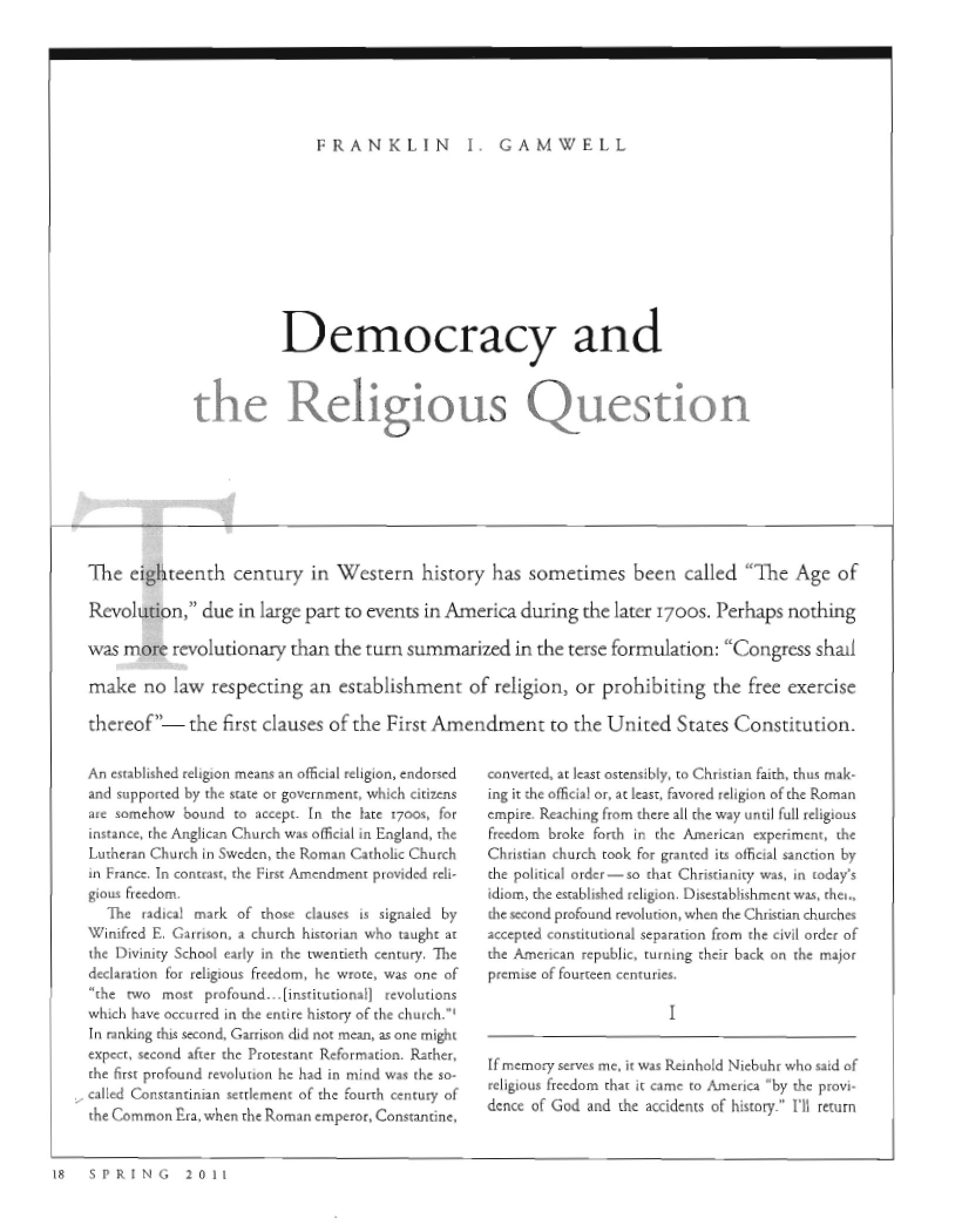 Religious Question and Democracy