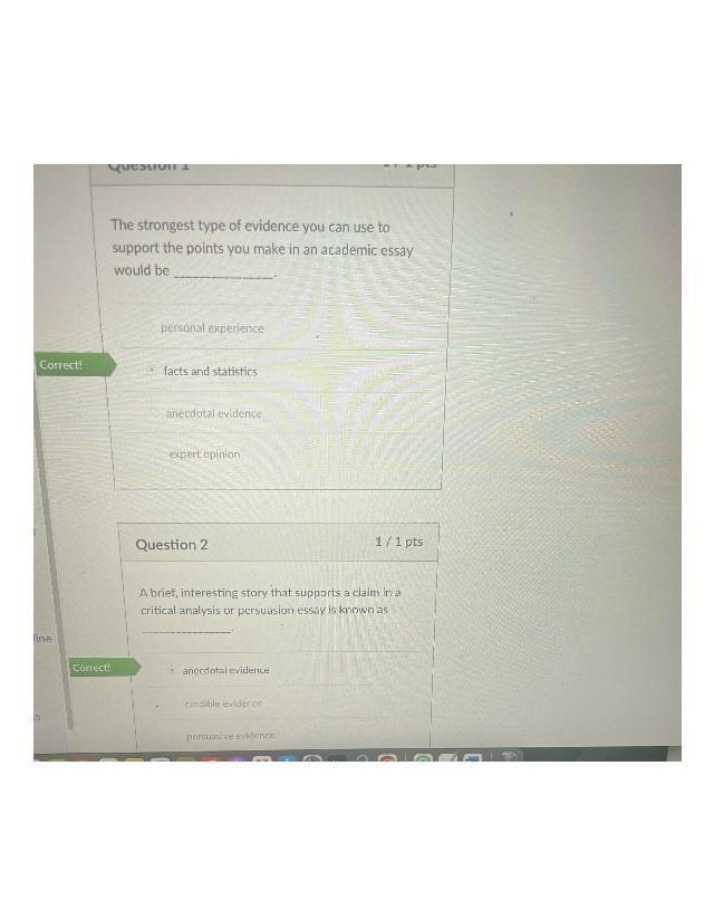 Quiz - Using Personal Experience, Facts, and Anecdotal Evidence