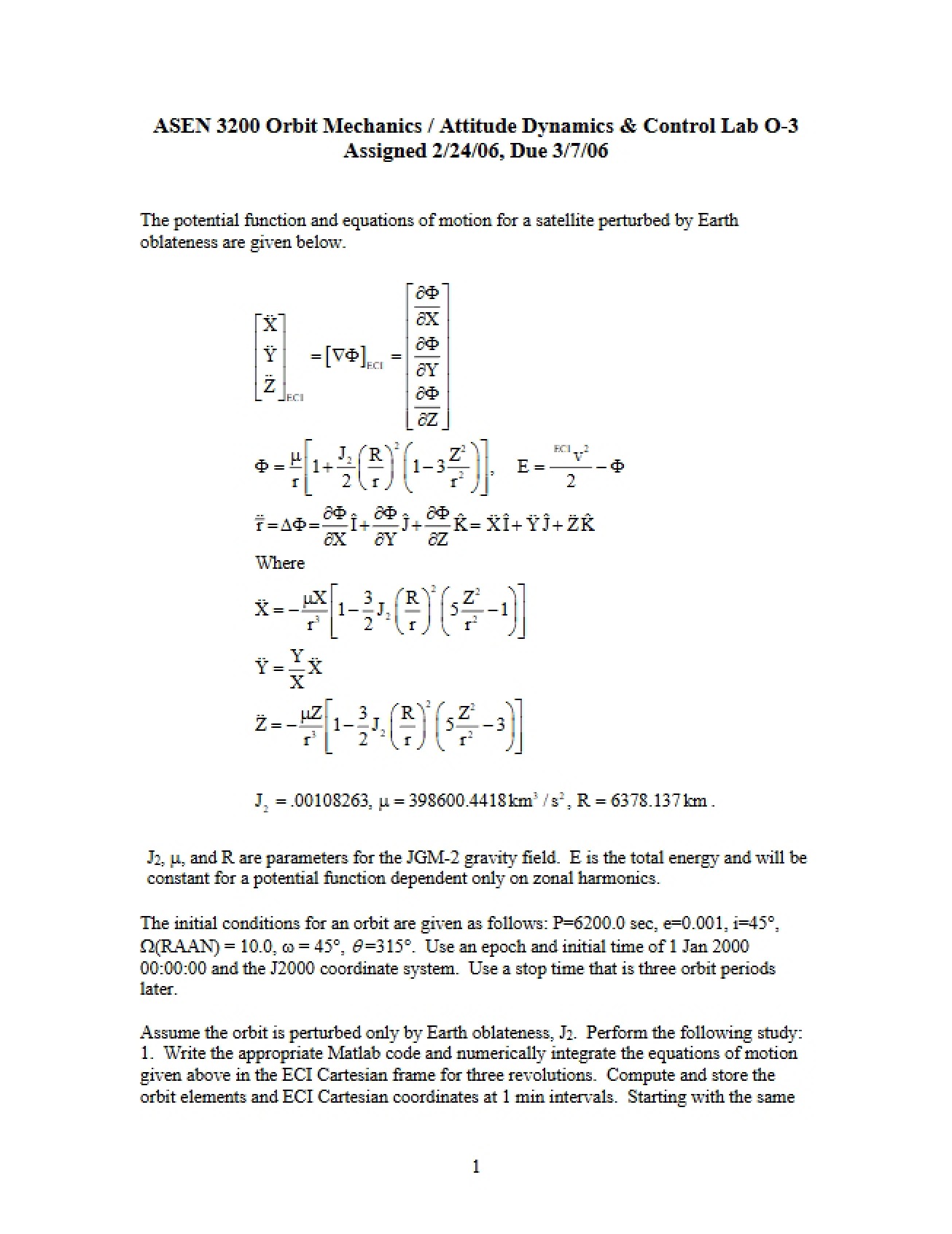 Third Lab on Orbit Mechanics and Attitude Dynamics