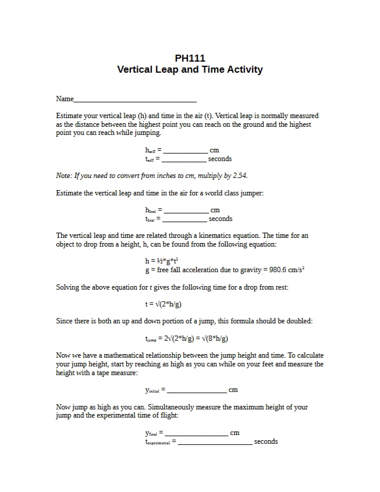Time Activity and Vertical Leap
