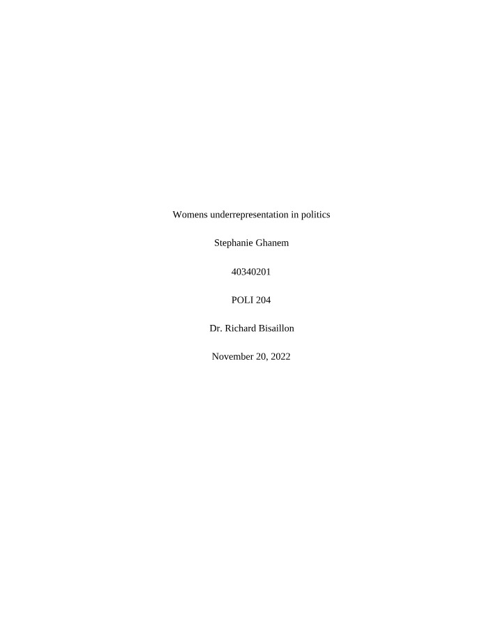 Women's Underrepresentation in Canadian Politics
