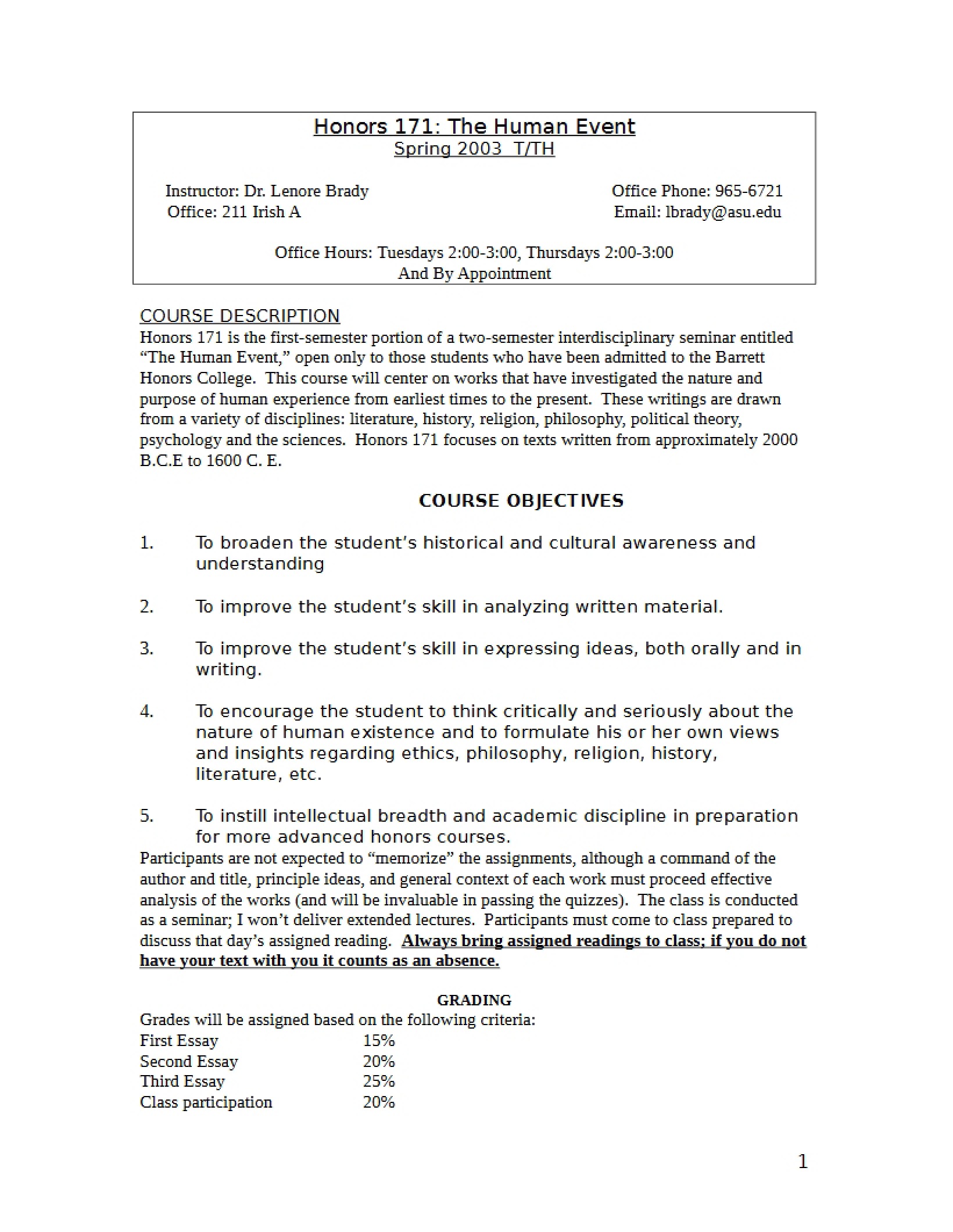 Academic Syllabus The Human Event