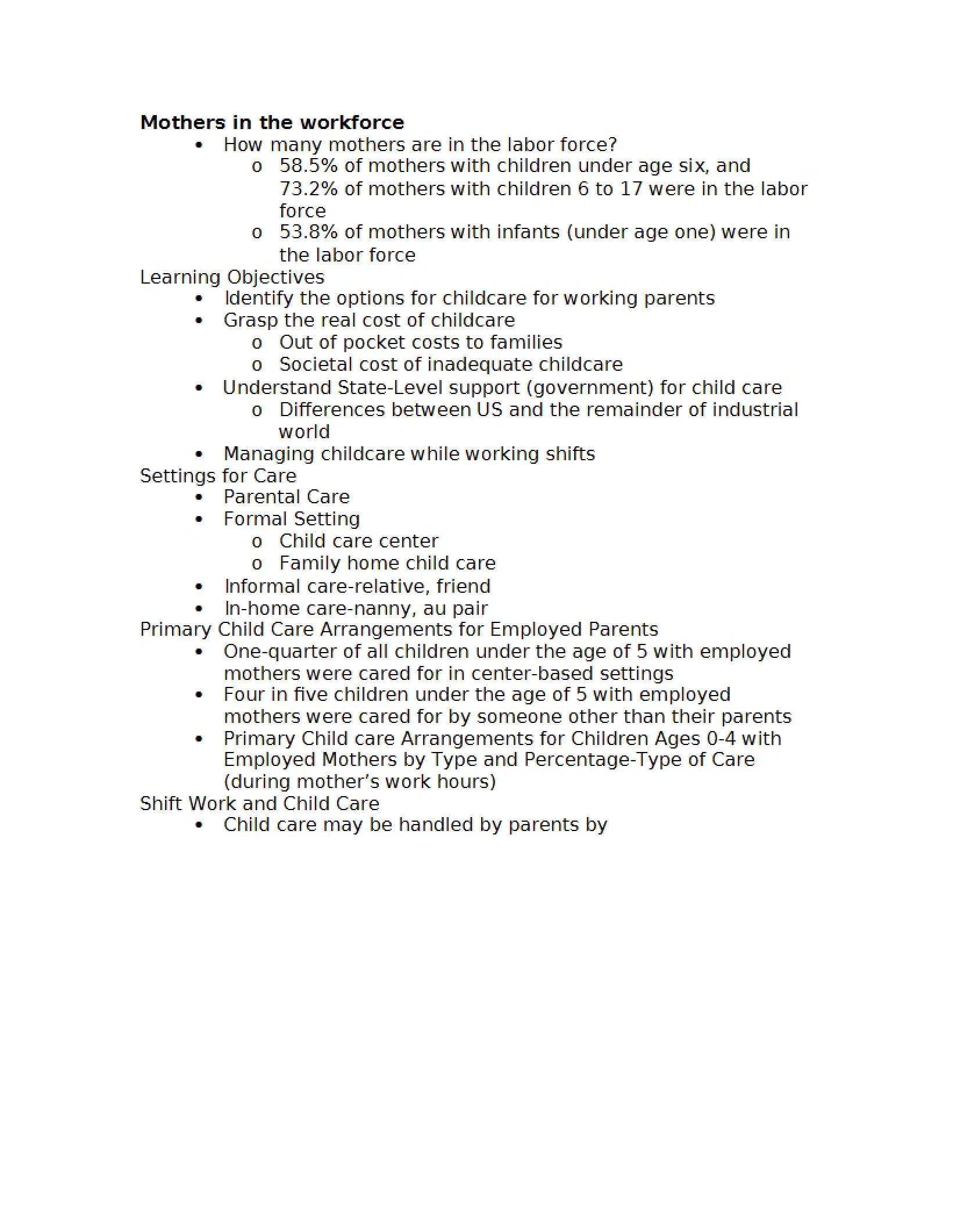 Workforce Participation of Mothers
