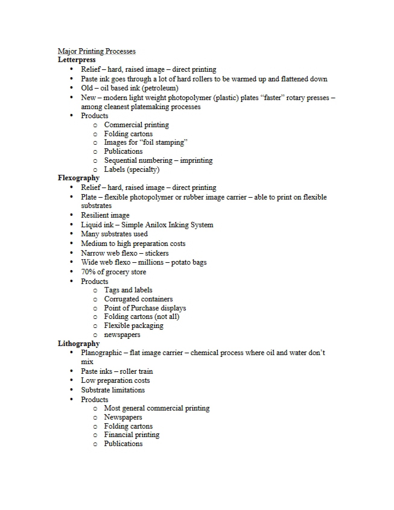 Printing Processes (Major) - Part One