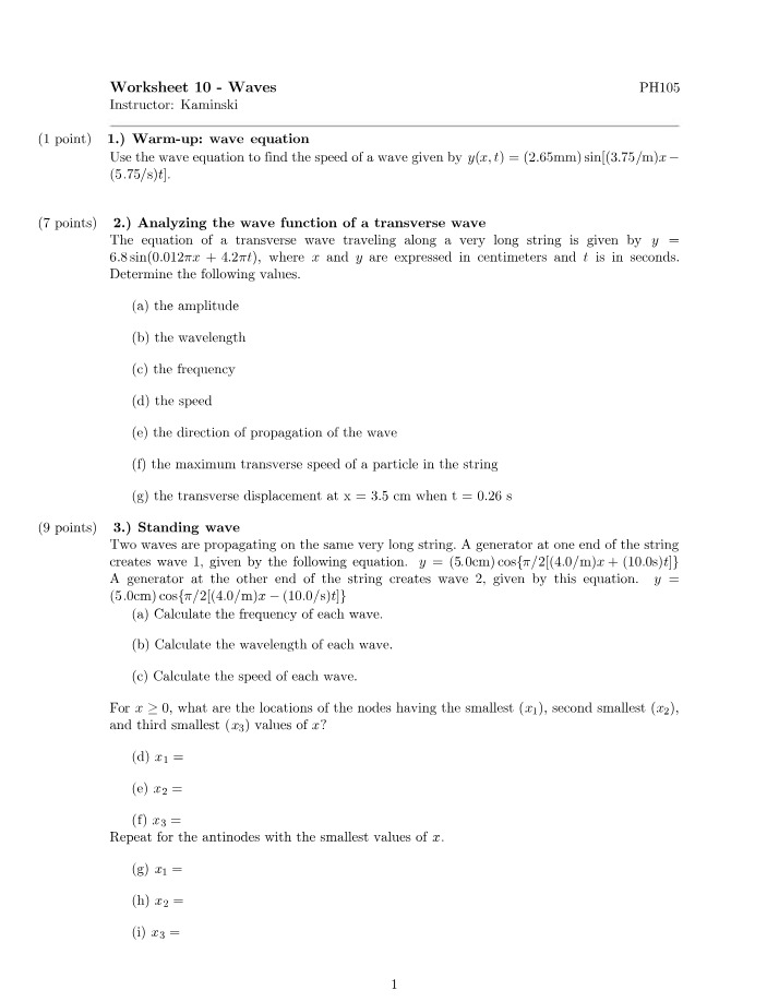 Waves Equations - Amplitude, Wavelength, and Frequency