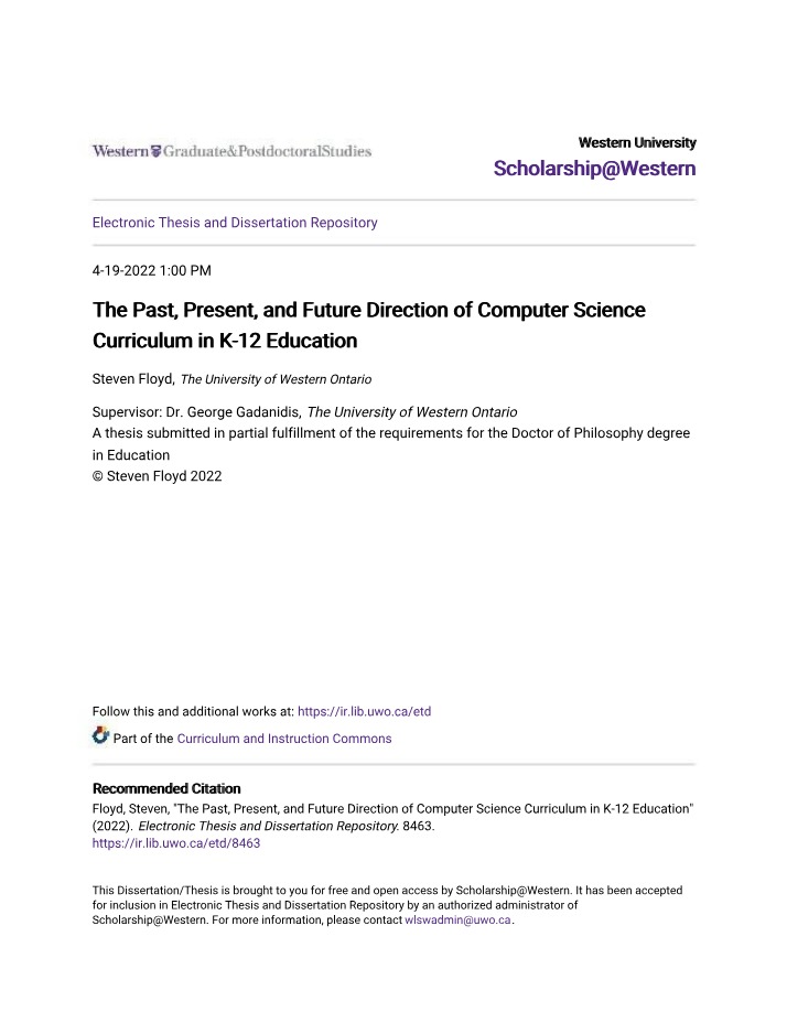 Computer Science Curriculum in K-12 Education - Past, Present, and Future
