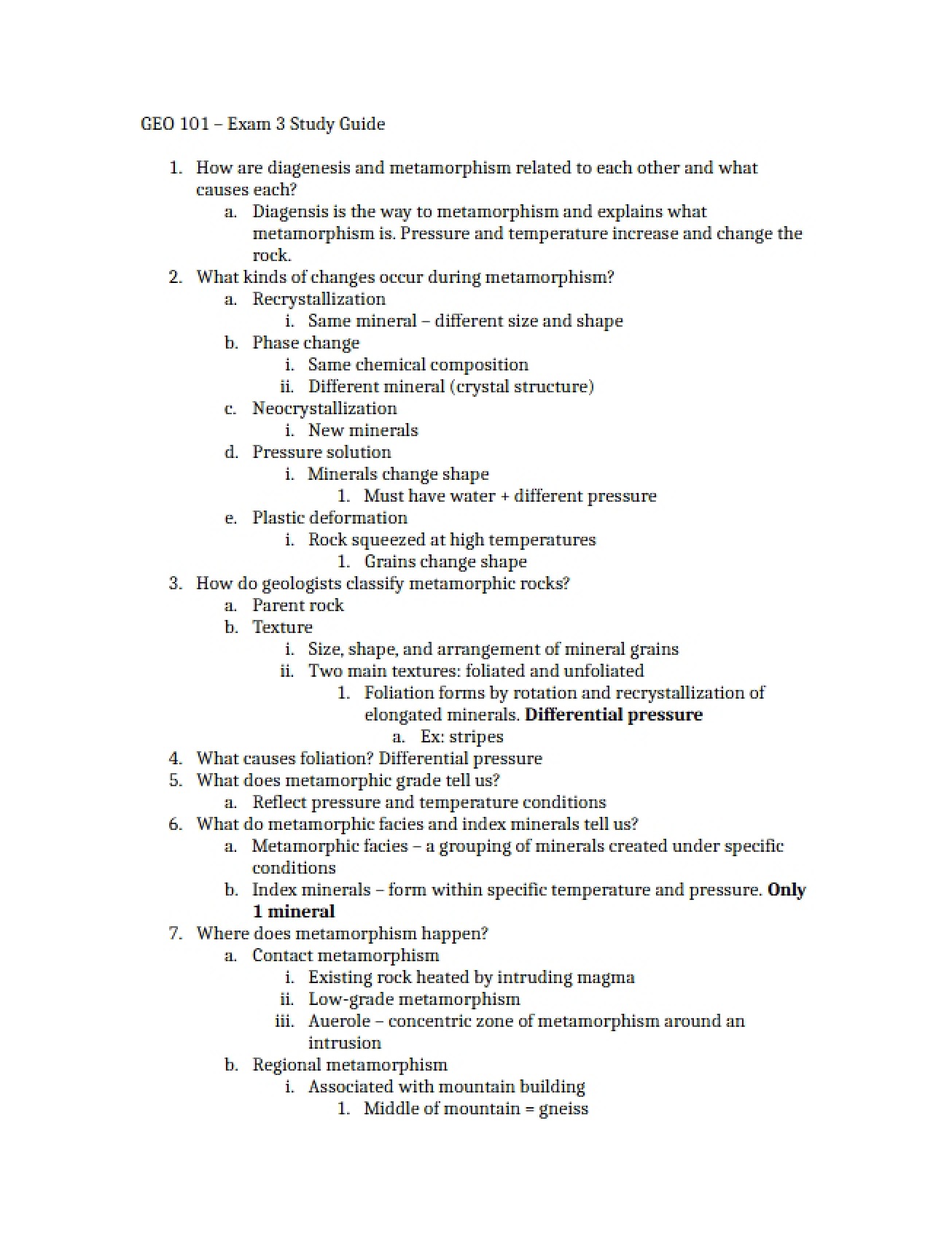 Exam 3 Guide Dynamic Earth