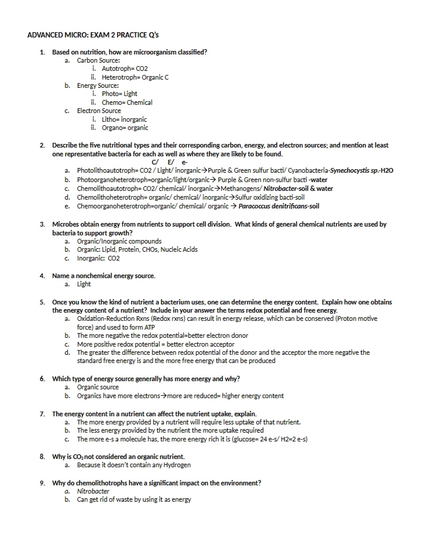 Practice Questions for Third Exam