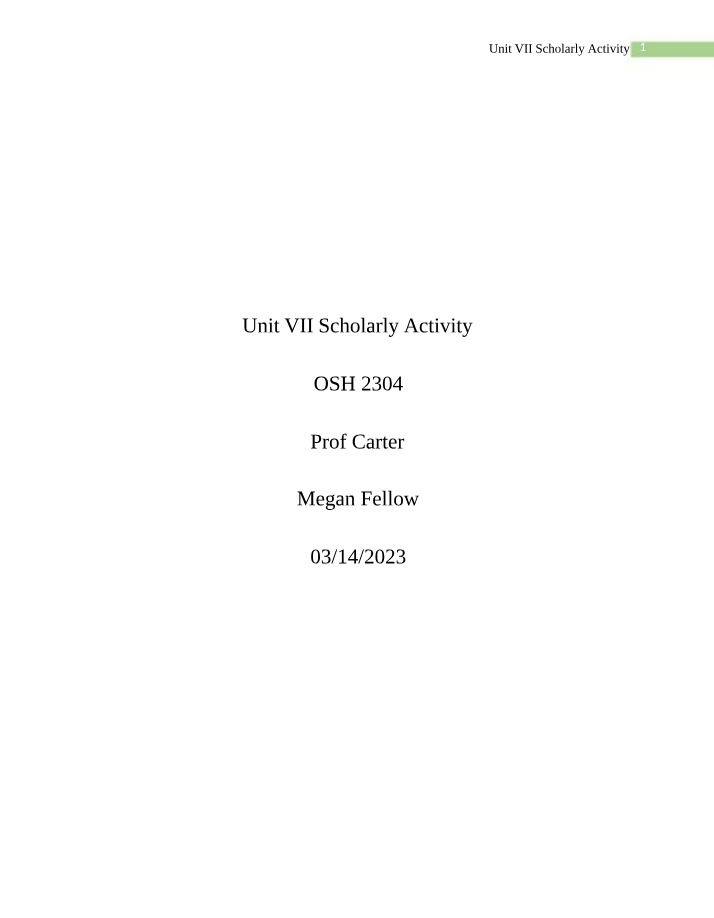 OSH3312 Scholarly Activity - Unit VII
