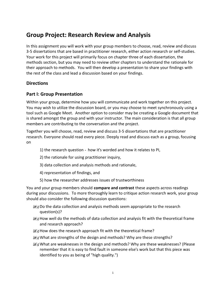 Research Review and Analysis - Group Project