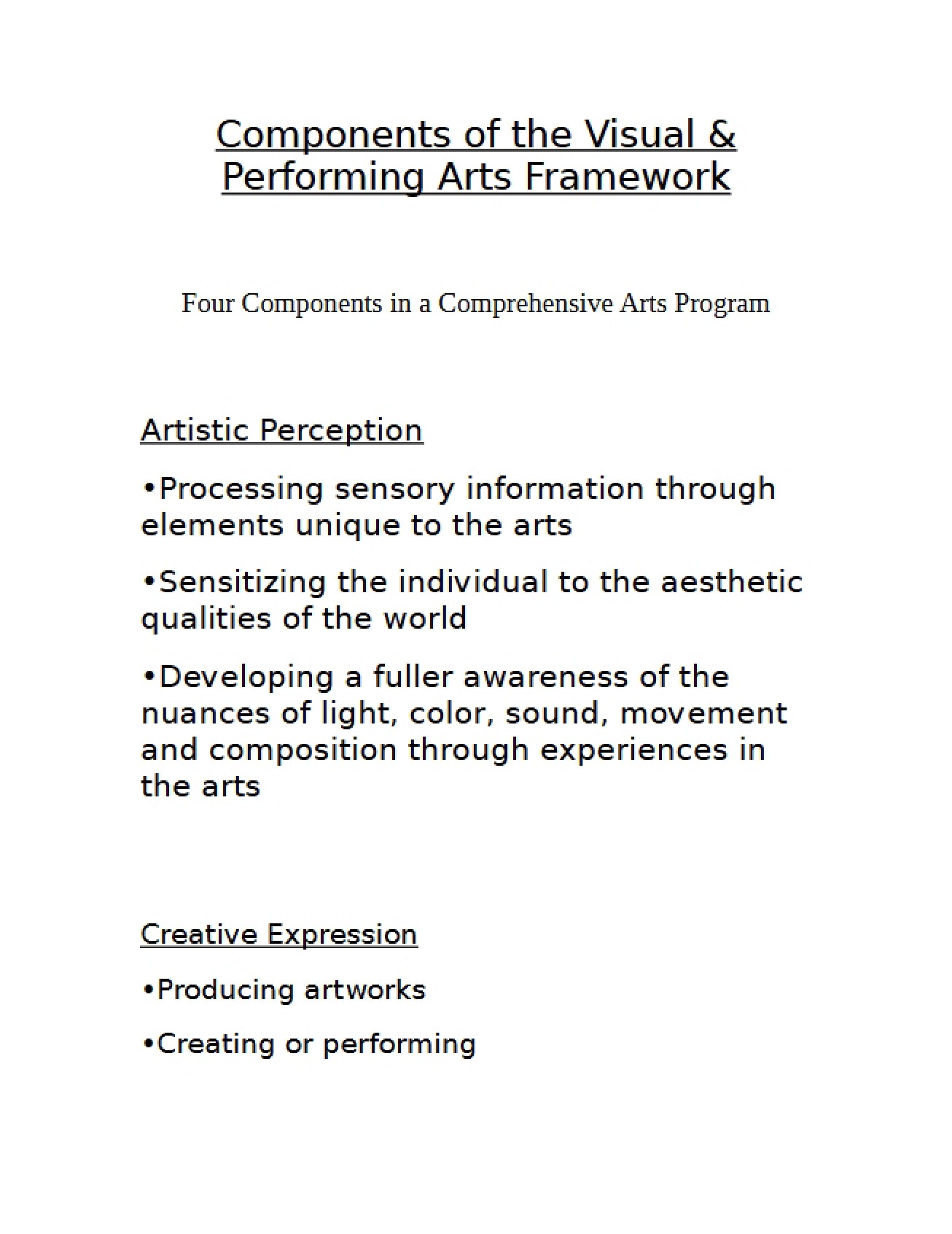 Visual and Performing Arts Framework Components