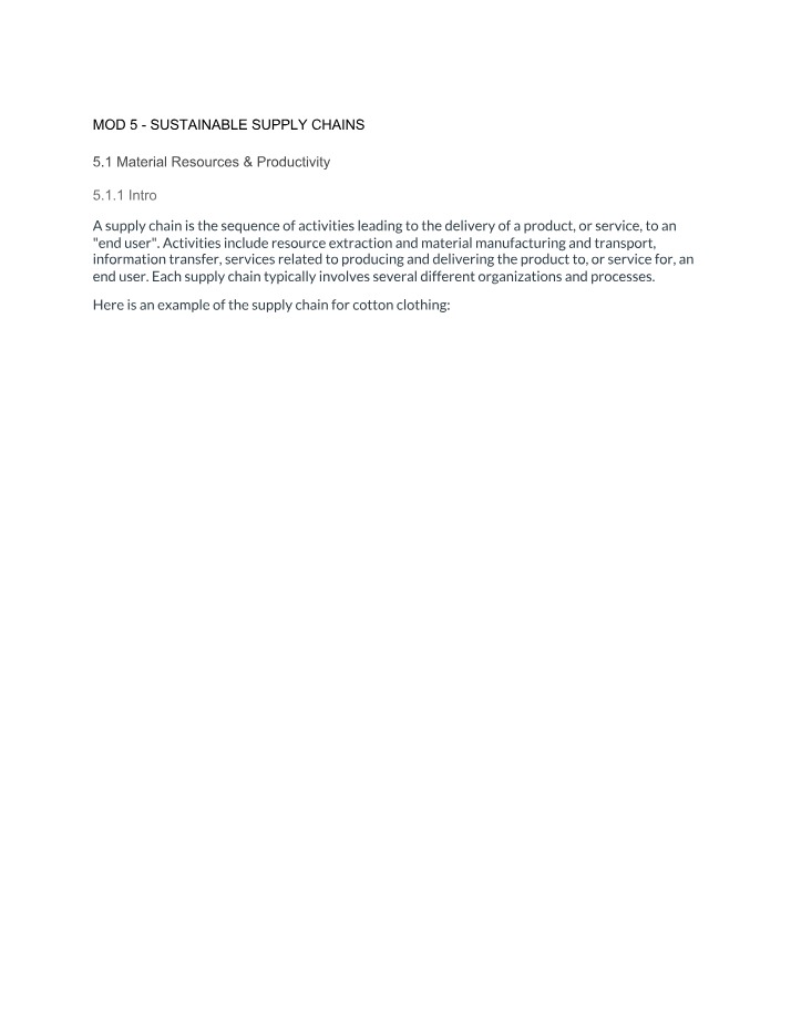 Sustainable Supply Chains and Material Resources