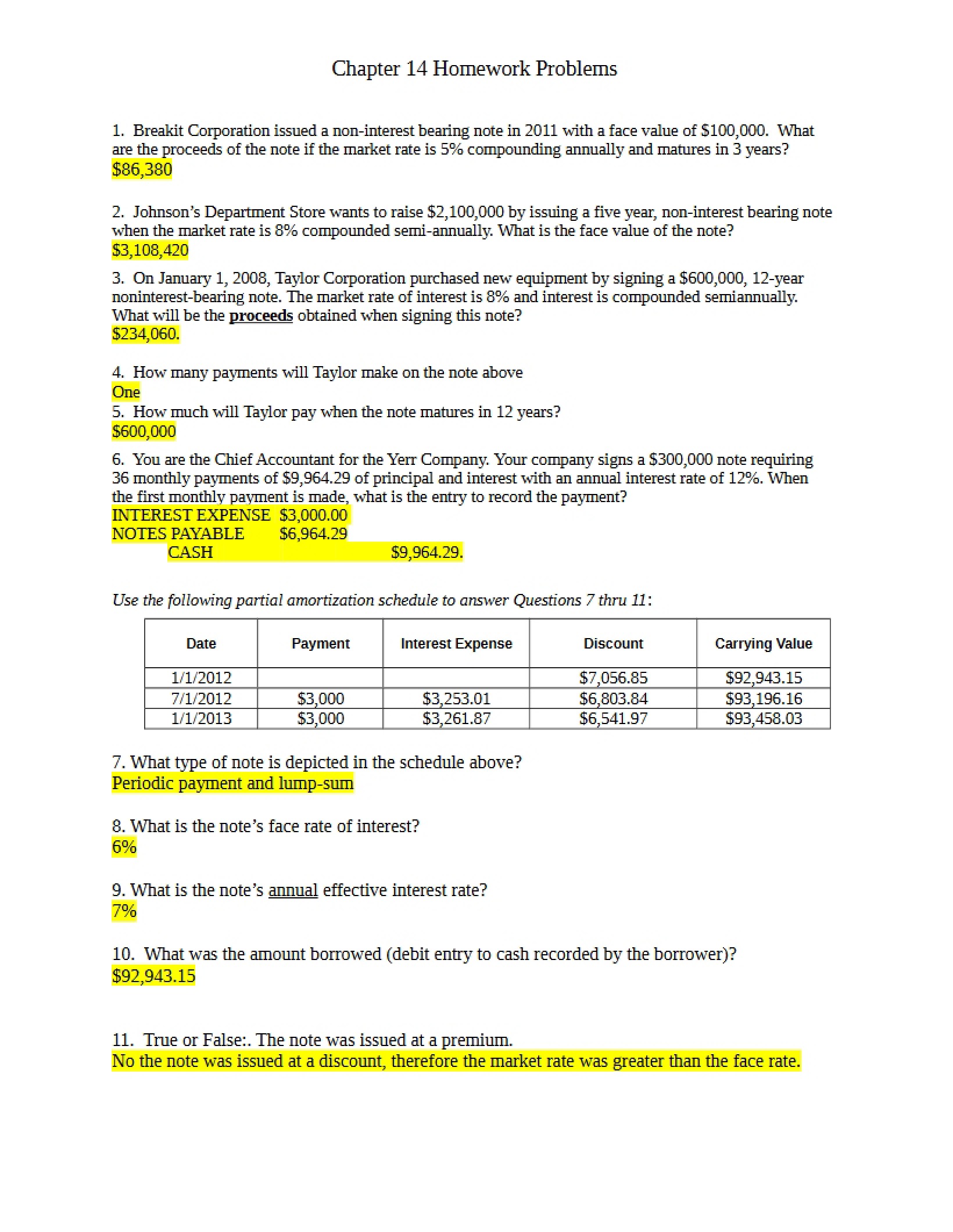 Homework for Chapter 14