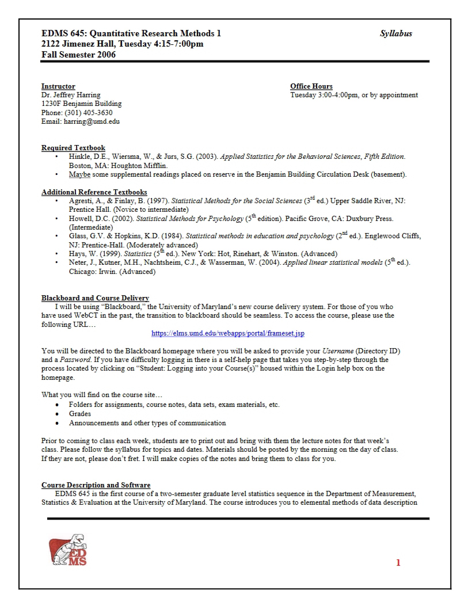 Research Methods Syllabus