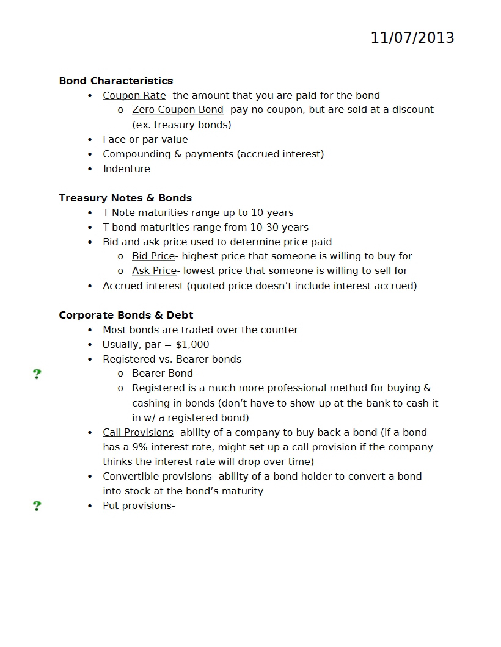 Characteristics of Bonds