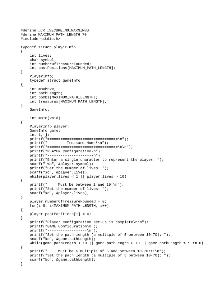 Treasure Hunt Configuration - Symbol, Lives, and Path Length