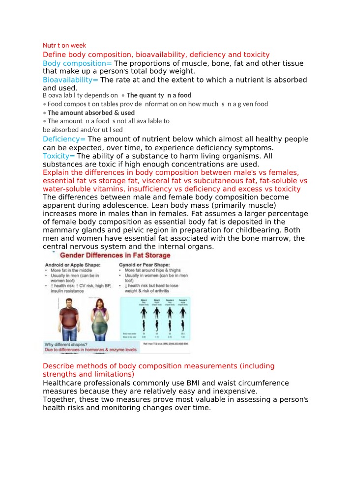 Body Composition, Bioavailability, Deficiency, and Toxicity