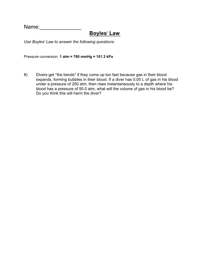 Boyle's Law - Calculating Gas Volume in a Diver's Blood