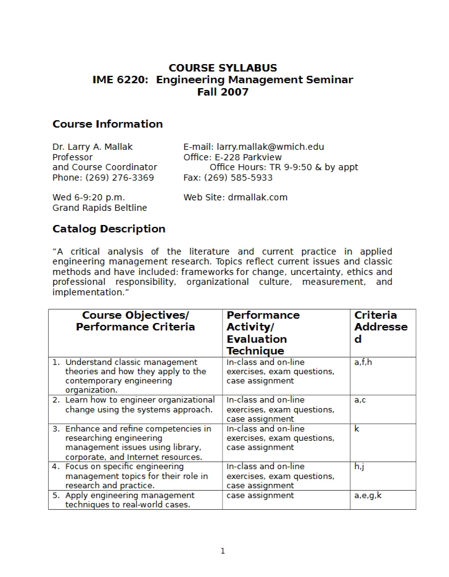 Class Syllabus