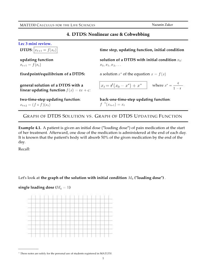 Nonlinear Case and Cobwebbing - Lecture 4 DTDS